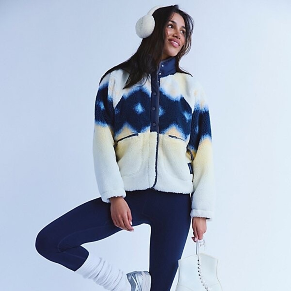 NWT Free People Hit The Slopes Fleece Jacket Soft Glow Sun Combo